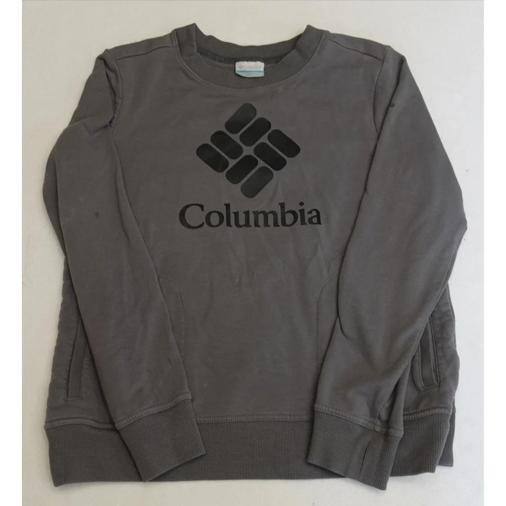 Columbia Sweatshirt Mens Small Gray Fleece Pullover Crewneck Logo Pockets